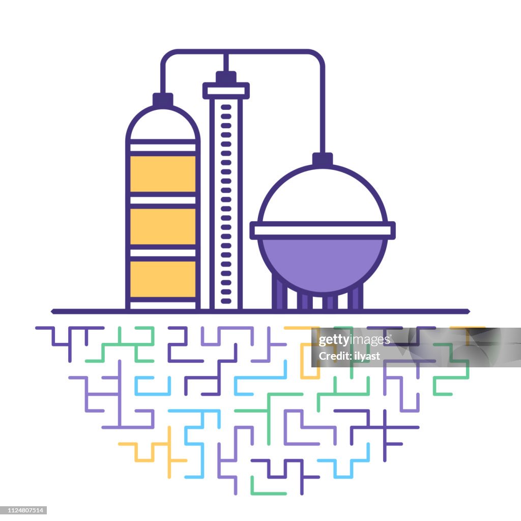 Óleo combustível e gasolina indústria linha plana Icon ilustração