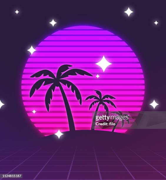 retro palm trees background - 1980 background stock illustrations