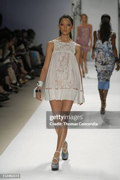 Anne Watanabe wearing Tracy Reese Spring 2007 during Olympus Fashion Week Spring 2007 - Tracy Reese - Runway at The Promenade, Bryant Park in New...