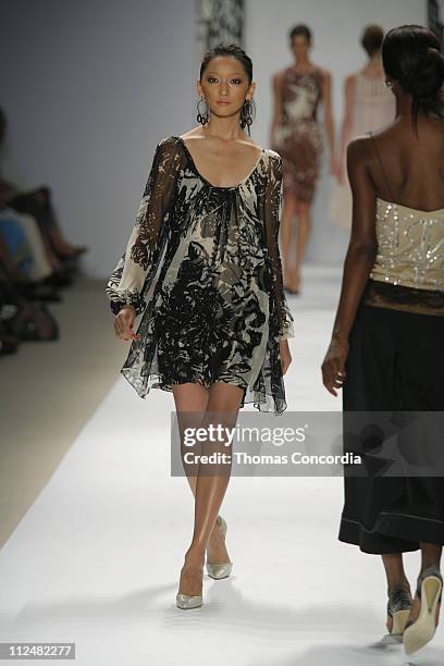 Anne Watanabe wearing Tracy Reese Spring 2007 during Olympus Fashion Week Spring 2007 - Tracy Reese - Runway at The Promenade, Bryant Park in New...