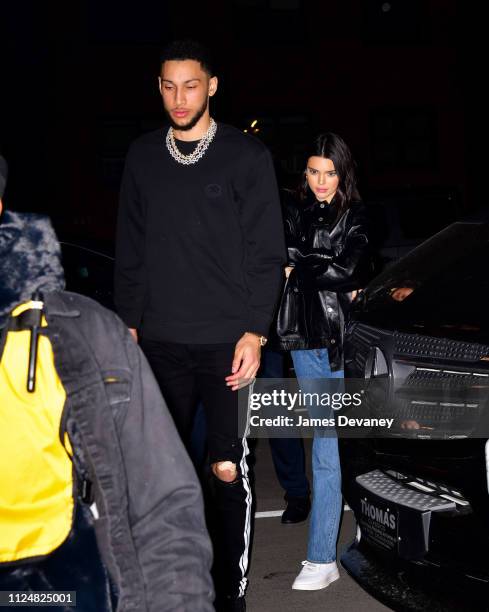 Ben Simmons and Kendall Jenner arrive to Marquee New York on February 14, 2019 in New York City.