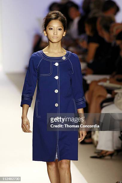 Anne Watanabe wearing Cynthia Steffe Spring 2007 during Olympus Fashion Week Spring 2007 - Cynthia Steffe - Runway at The Promenade, Bryant Park in...