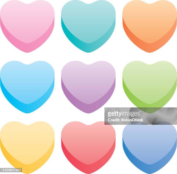 ilustraciones, imágenes clip art, dibujos animados e iconos de stock de conjunto de corazones pastel - candy hearts