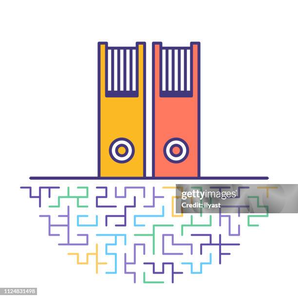 datei-archive & bibliotheken flache linie icon illustration - bildarchiv stock-grafiken, -clipart, -cartoons und -symbole
