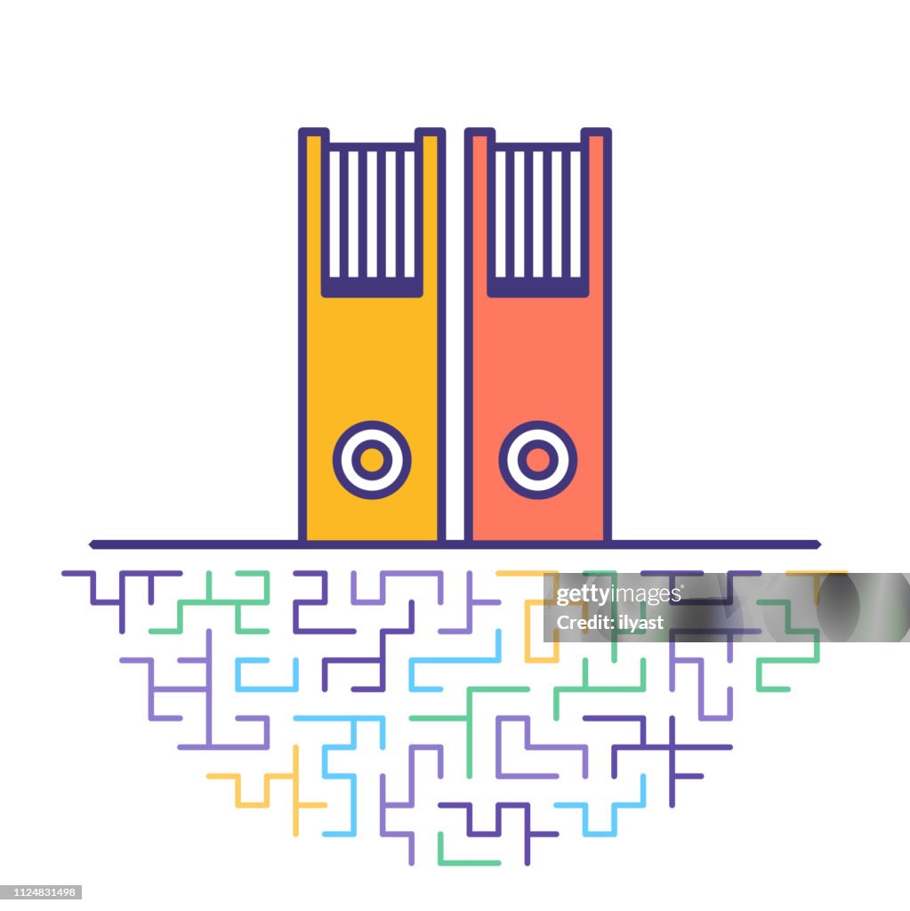 File Archives & Libraries Flat Line Icon Illustration