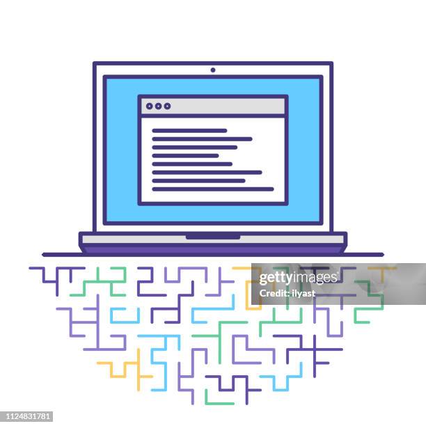 software development flat line icon illustration - application programming stock illustrations