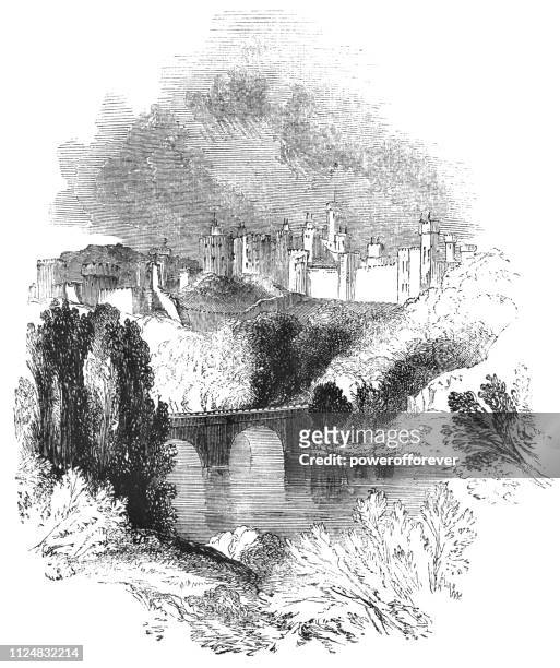 alnwick castle in alnwick, england - 17th century - alnwick castle stock illustrations