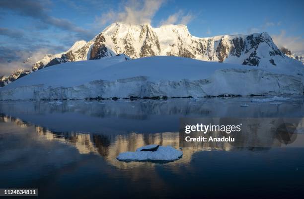 Leopard seal rests on ice in Lemaire Channel, a strait off Antarctica, between Kiev Peninsula in the mainland's Graham Land and Booth Island, on...