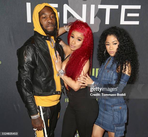 Offset, Cardi B and Hennessy Carolina attend Ignite's Angels and Devils Pre-Valentine's Day Party on February 13, 2019 in Bel Air, California.