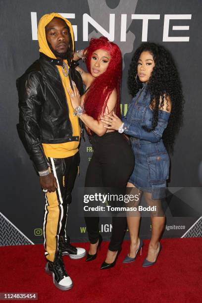 Offset, Cardi B and Hennessy Carolina attend Ignite's Angels and Devils Pre-Valentine's Day Party on February 13, 2019 in Bel Air, California.