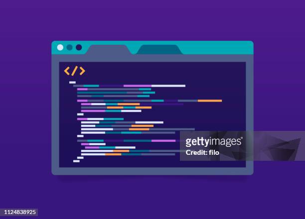 illustrazioni stock, clip art, cartoni animati e icone di tendenza di finestra applicazione codice di programmazione - linguaggio informatico