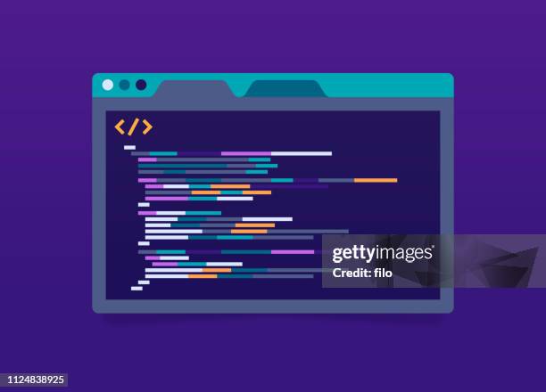 illustrazioni stock, clip art, cartoni animati e icone di tendenza di finestra applicazione codice di programmazione - linguaggio informatico