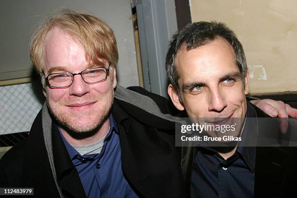 Philip Seymour Hoffman and Ben Stiller during Opening Night Party for LAByrinth Theater Company's "The Last Days of Judas Iscariot" at Marion's...