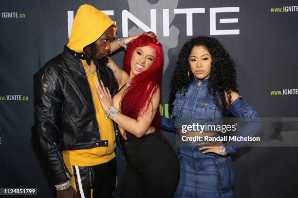 Offset, Cardi B and Hennessy Carolina attend Ignite's Angels and Devils Pre-Valentine's Day Party on February 13, 2019 in Bel Air, California.