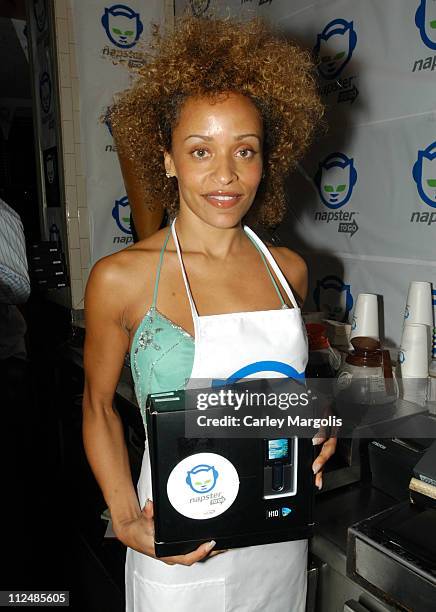 Stacie Jones Upchurch of "The Apprentice 2" during Napster Launches "Napster To Go" Cafe Tour with Free Music and MP3 Players at The Coffee Shop in...