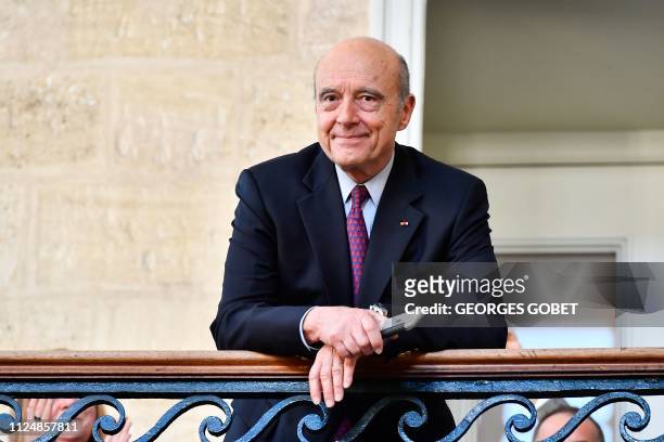 Outgoing Mayor of Bordeaux Alain Juppe poses after a press conference in Bordeaux, on February 14, 2019 to announce the end of his mandate as mayor...