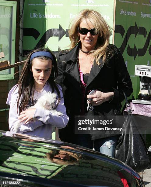 Dina Lohan, mother and daughter during Lindsay Lohan on the Set of "Just My Luck" - March 14, 2005 at Greenwich Village in New York City, New York,...