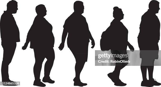 overweight people silhouettes - short hair stock illustrations