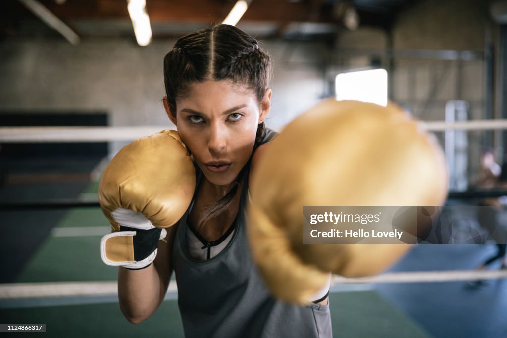 Female boxer sparring