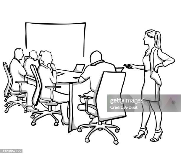 presentation woman business attire - board meeting stock illustrations