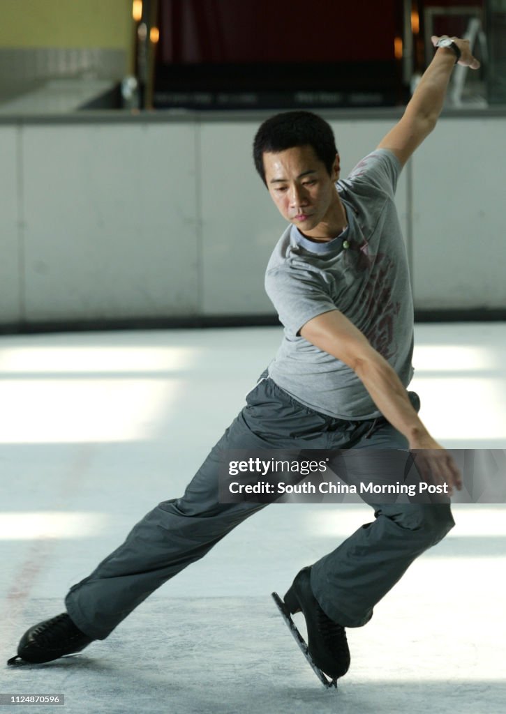 David Liu, Olympic skater from Taiwan  who will perform in The City Contemporary Dance Company's (CCDC) dance show PlazaX rehearsal   at Festival Walk ice rink. 12 October 2004.