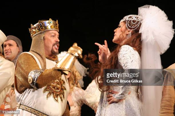 Curtain Call with Tim Curry and Sara Ramirez during Monty Python's "Spamalot" Opening Night on Broadway - Curtain Call at The Shubert Theater in New...