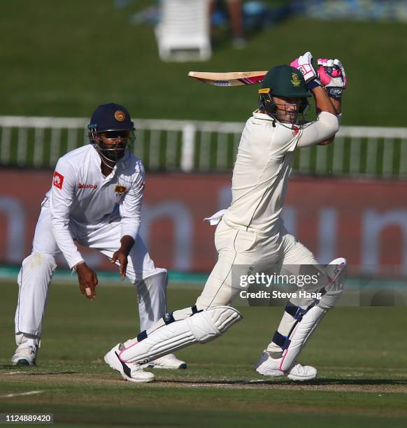 February 2019: Lahiru Thirimanne of Sri Lanka and Faf du Plessis of South Africa during Day 2 of the 1st Castle Lager Test Match between South Africa...