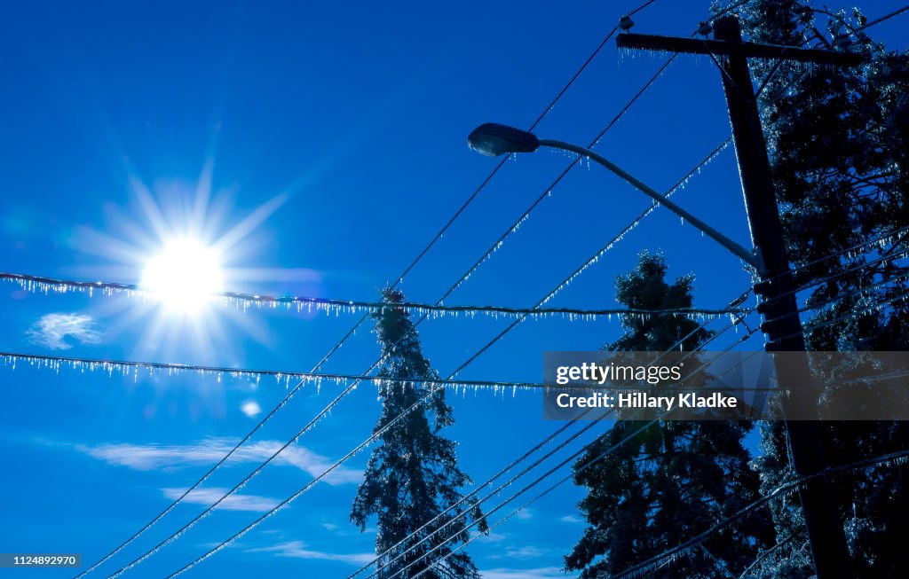 Icicles on telephone wires