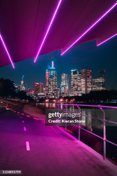 city nightlife - melbourne city at night stockfoto's en -beelden