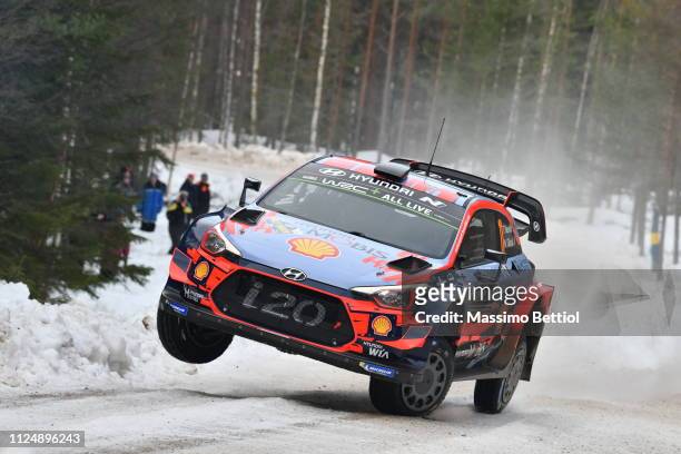 Thierry Neuville of Belgium and Nicolas Gilsoul of Belgium compete in their Hyundai Shell Mobis WRT Hyundai i20 Coupe WRC during the Shakedown of the...