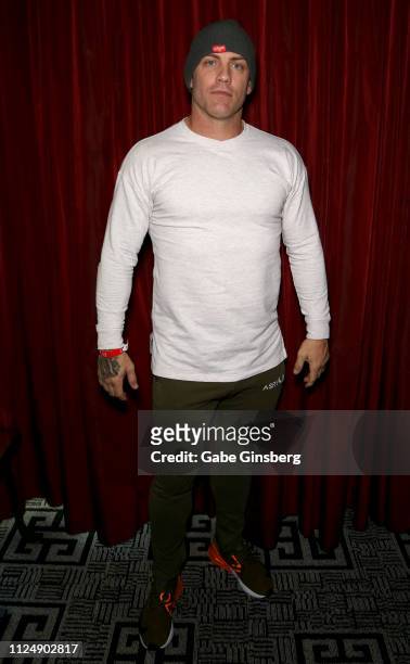 Adult film actor Derrick Pierce poses in the press room at the 2019 AVN Adult Entertainment Expo at the Hard Rock Hotel & Casino on January 25, 2019...