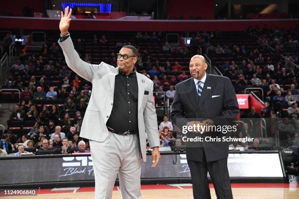 Retired NBA players Rick Mahorn and Earl Cureton are photographed before the game between the Washington Wizards and Detroit Pistons on February 11,...