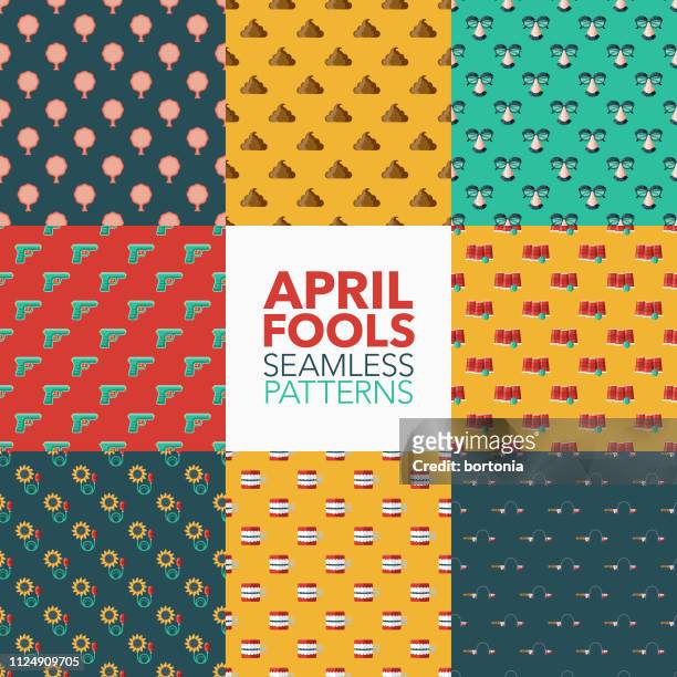 ilustrações de stock, clip art, desenhos animados e ícones de april fools' day seamless patterns - april fools day