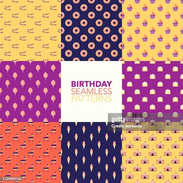 birthday seamless patterns - candy floss stock illustrations