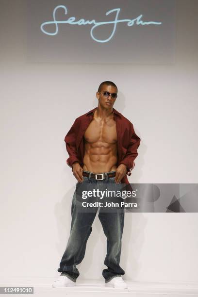 Model wearing Sean John 2005 Collection during Miami Fashion Week Funkshion Fusion 2005 - Sean John - Runway at The Tents at Ocean Drive in Miami...