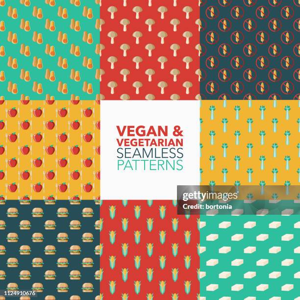 vegetarian & vegan patterns - tofu stock illustrations
