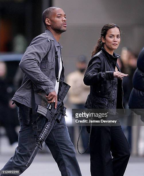 Will Smith and Alice Braga during Will Smith and Alice Braga on Set of "I am Legend" - October 15, 2006 at Columbus Circle in New York City, New...