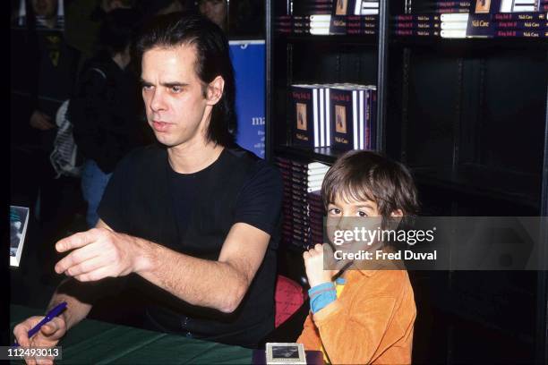 Nick Cave with his son Luke during Nick Cave "King Ink II" Book Signing - March 1, 1997 at Waterstones in London, Great Britain.
