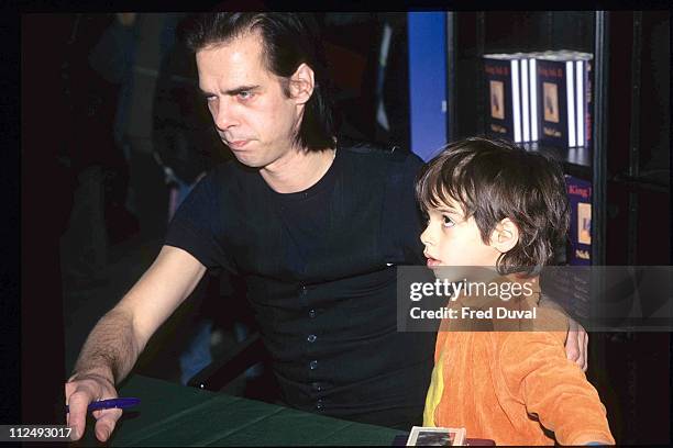 Nick Cave with his son Luke during Nick Cave "King Ink II" Book Signing - March 1, 1997 at Waterstones in London, Great Britain.