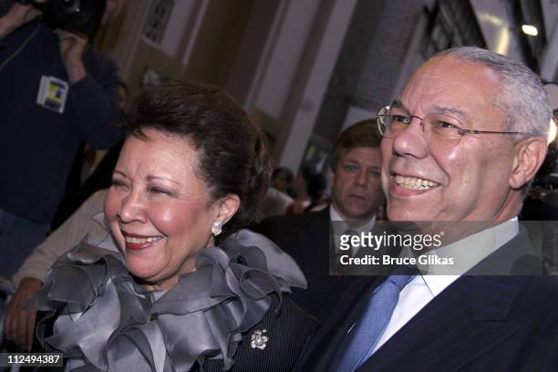 Colin Powell and wife Alma Powell during "On Golden Pond" Opening Night on Broadway - Arrivals at The Cort Theater in New York City, New York, United...