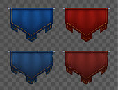 Blue versus red team banners on poles. Medieval pennants, old and new. Victory and defeat. Asset for game ui.