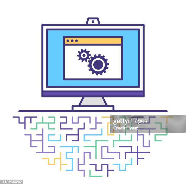 machine learning flat line icon illustration - java stock illustrations