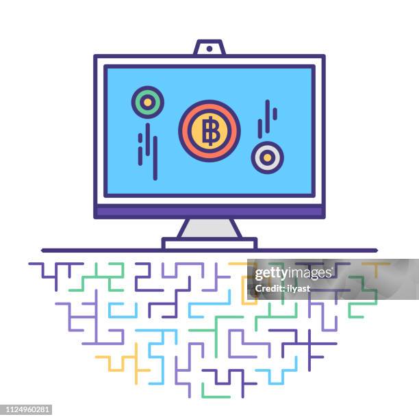 cryptocurrency exchange flat line icon illustration - blockchain technology stock illustrations