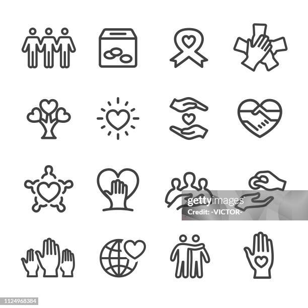 nächstenliebe icons - line serie - humanitäre hilfe stock-grafiken, -clipart, -cartoons und -symbole