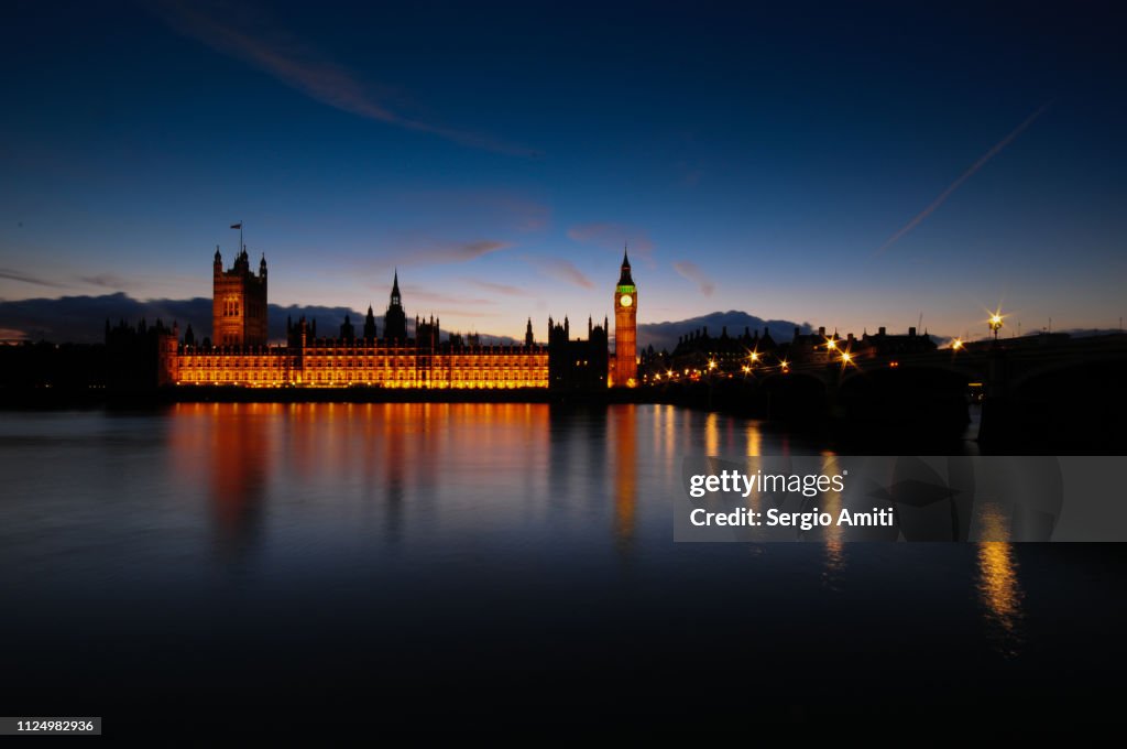 The Palace of Westminster at dusk