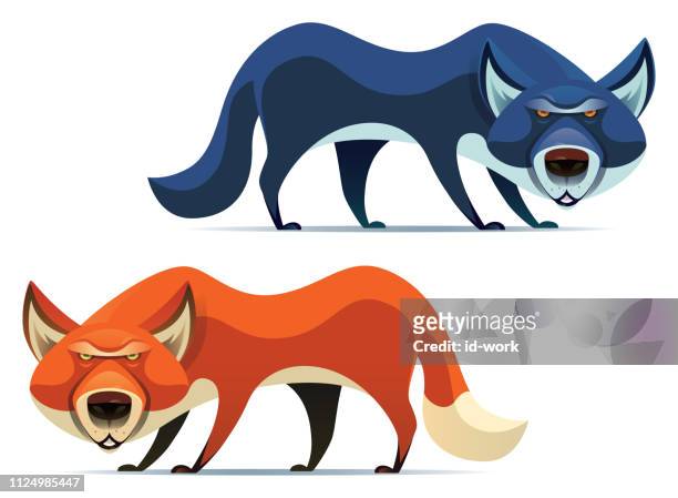 illustrations, cliparts, dessins animés et icônes de personnages de loup et renard - gueule de loup