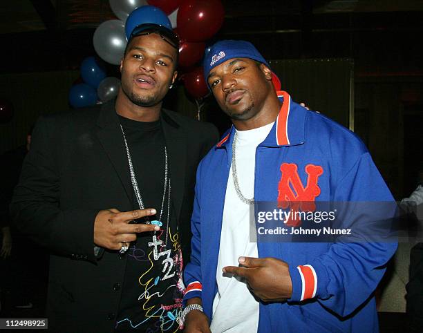 Osi Umenyiora and Dwight Freeney during Osi Umenyiora of the New York Giants Birthday Party - November 13, 2006 at Marquee in New York City, New...