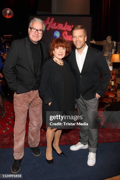 Stefan Gwildis, Hannelore Hoger and Tom Gaebel during Hamburg Sounds presents Heinz Erhardt Music at Rolf Liebermann Studio on February 13, 2019 in...