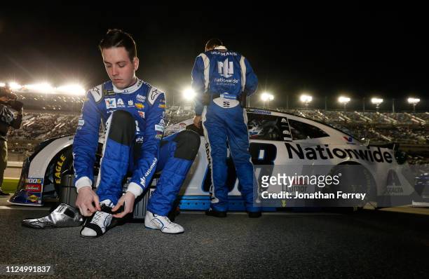 Alex Bowman, driver of the Nationwide Chevrolet, prepares during the Monster Energy NASCAR Cup Series Gander RV Duel At DAYTONA at Daytona...