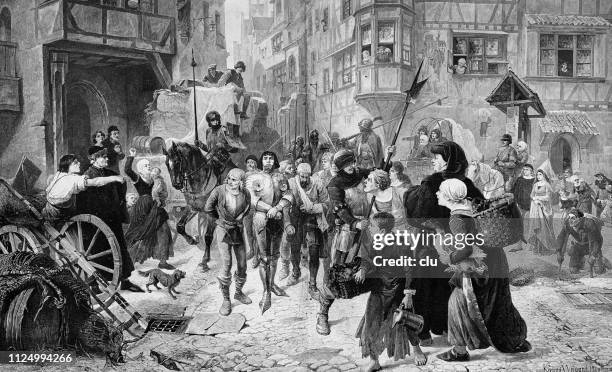 a robber baron is captured and brought to nuremberg - robber baron stock illustrations